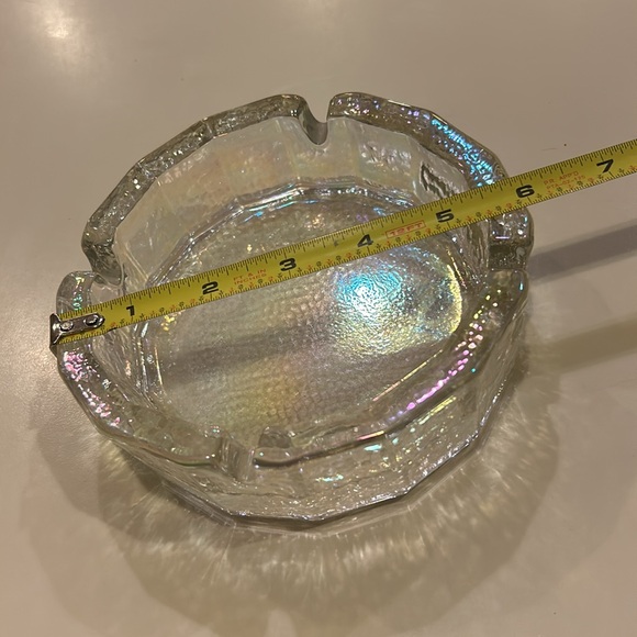 Vintage Thick Heavy Glass Iridescent Hexagonal Blenko Ashtray Mid- Century 6” - Picture 5 of 6